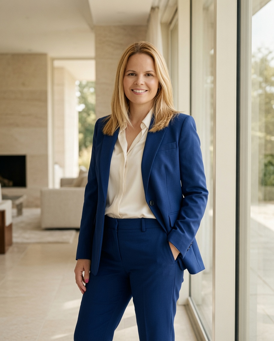 Catherine B. Roy standing in a royal blue suit, executive portrait